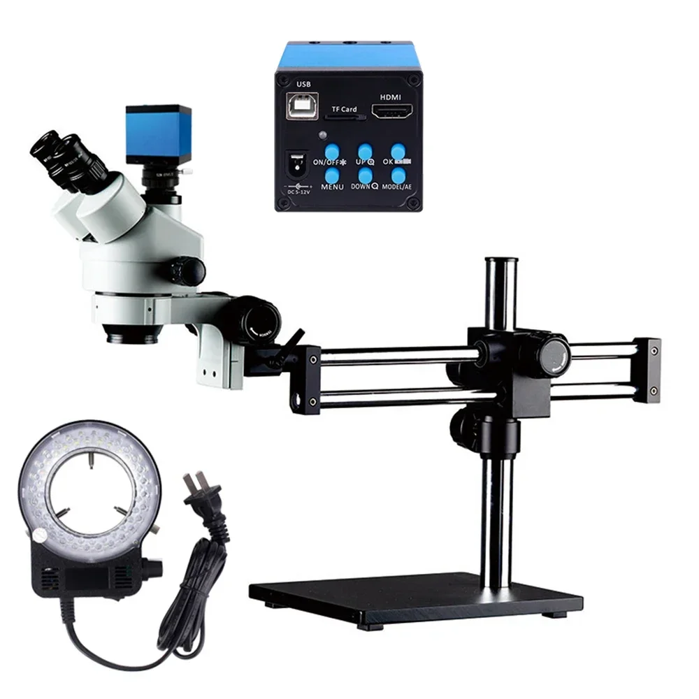 Trinocular Stereo Microscope 7X-45X - Mikroskop stereoskopowy trójokularowy z podwójną podstawą