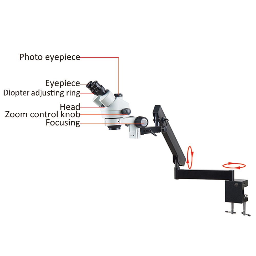 Regulowane ramię przegubowe z  – Trinocular Stereo Microscope 7X-45X recenzja i cena