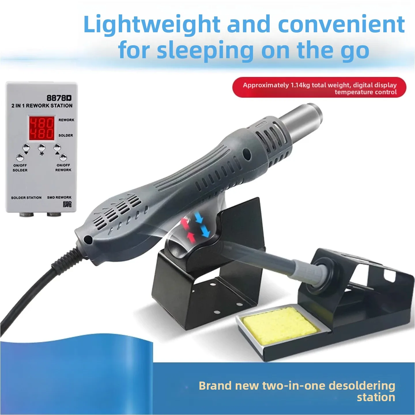 Stacja lutownicza 2-w-1 8878D  – 2 In 1 Soldering Rework Station 750W recenzja i cena